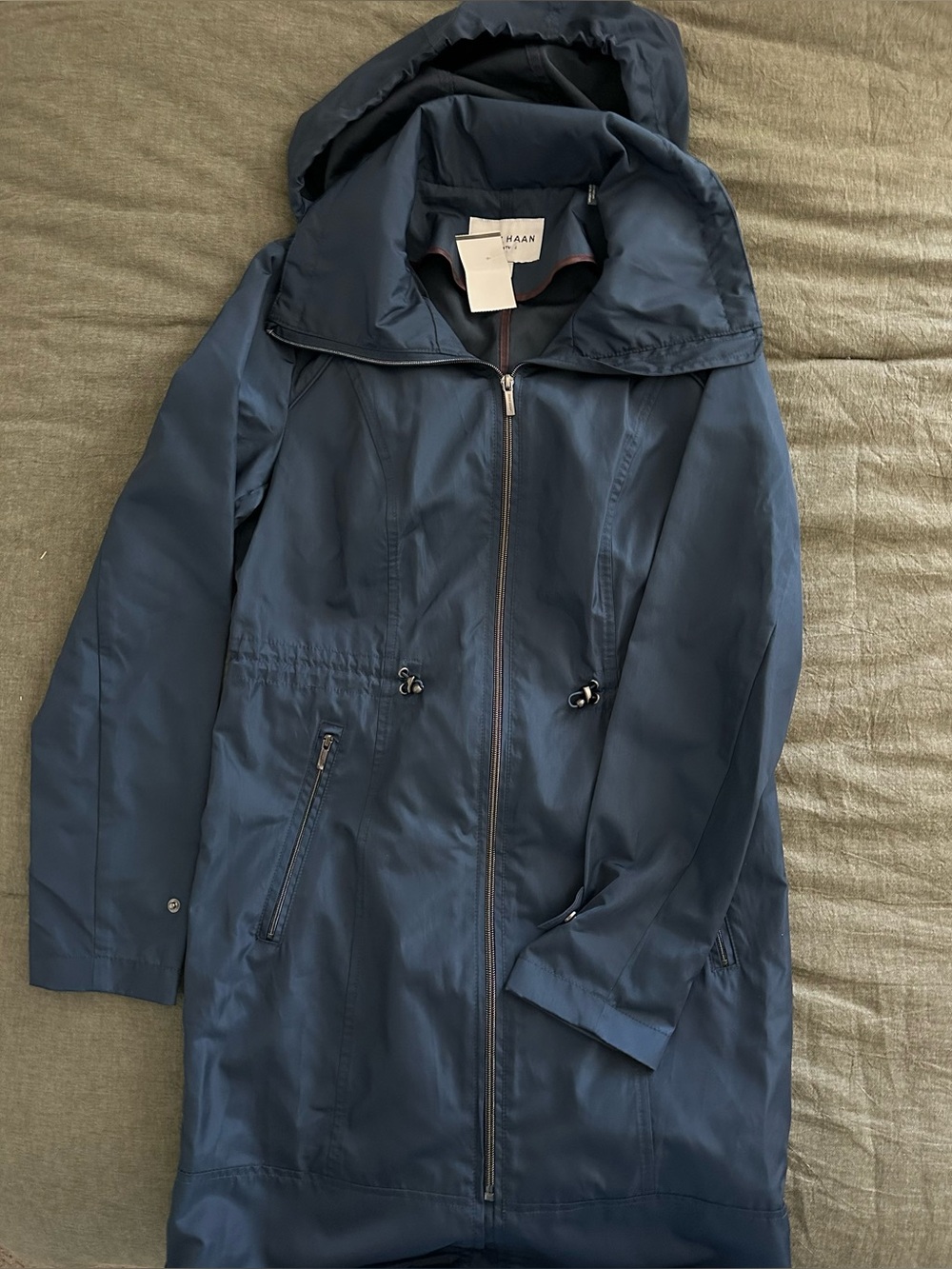 Cole Haan Navy Hooded Packable Trench Coat size XS/TP